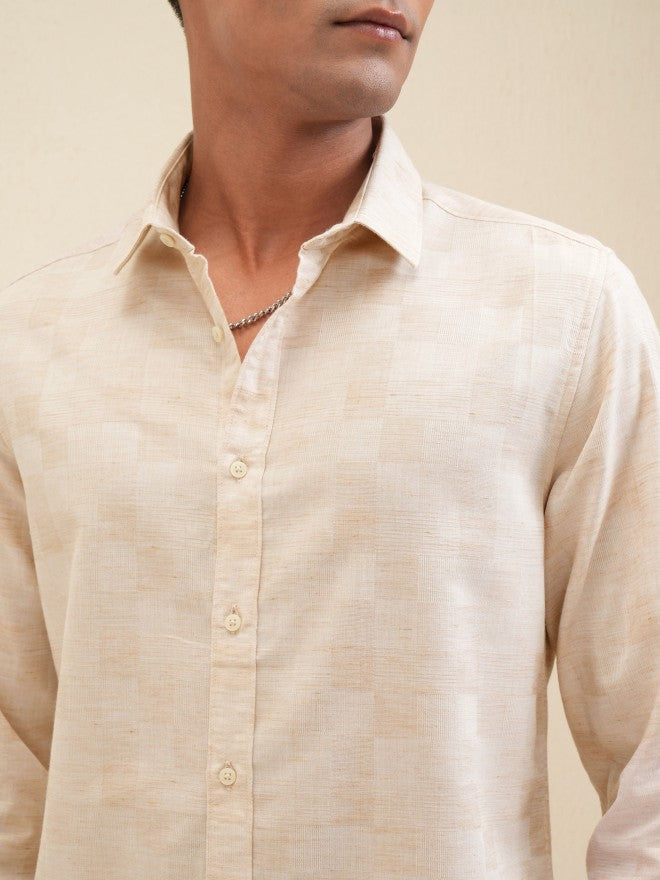 Locomotive Men Beige Checked Slim Fit Casual Shirt - Beige - Image 5