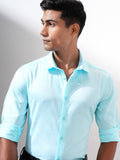 Locomotive Men Blue Textured Slim Fit Casual Shirt - Blue - Image 1