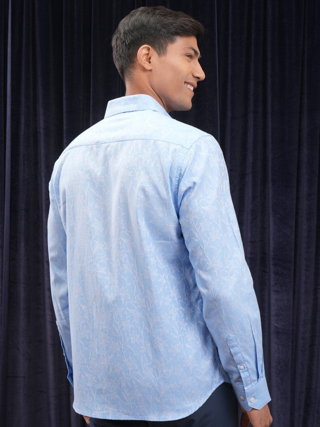 Locomotive Men Blue Printed Slim Fit Casual Shirt - Blue - Image 3