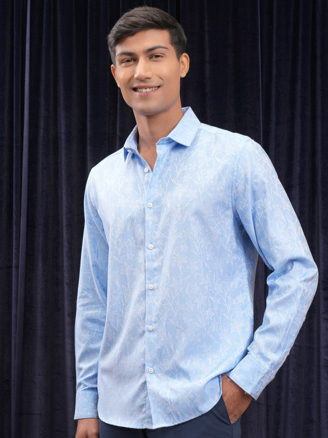 Locomotive Men Blue Printed Slim Fit Casual Shirt - Blue - Image 4