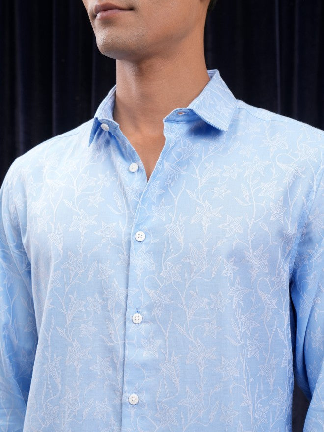Locomotive Men Blue Printed Slim Fit Casual Shirt - Blue - Image 5