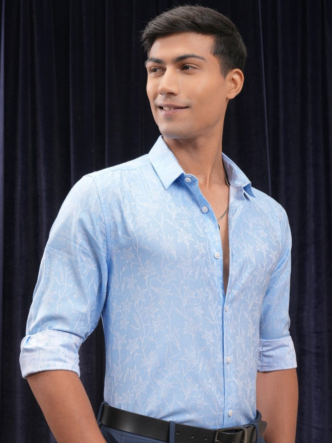 Locomotive Men Blue Printed Slim Fit Casual Shirt - Blue - Image 6