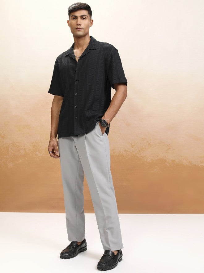 Locomotive Men Black Textured Relaxed Fit Casual Shirt - Black - Image 2