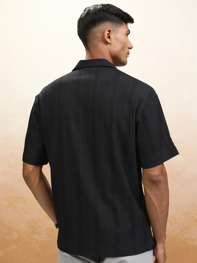 Locomotive Men Black Textured Relaxed Fit Casual Shirt - Black - Image 3