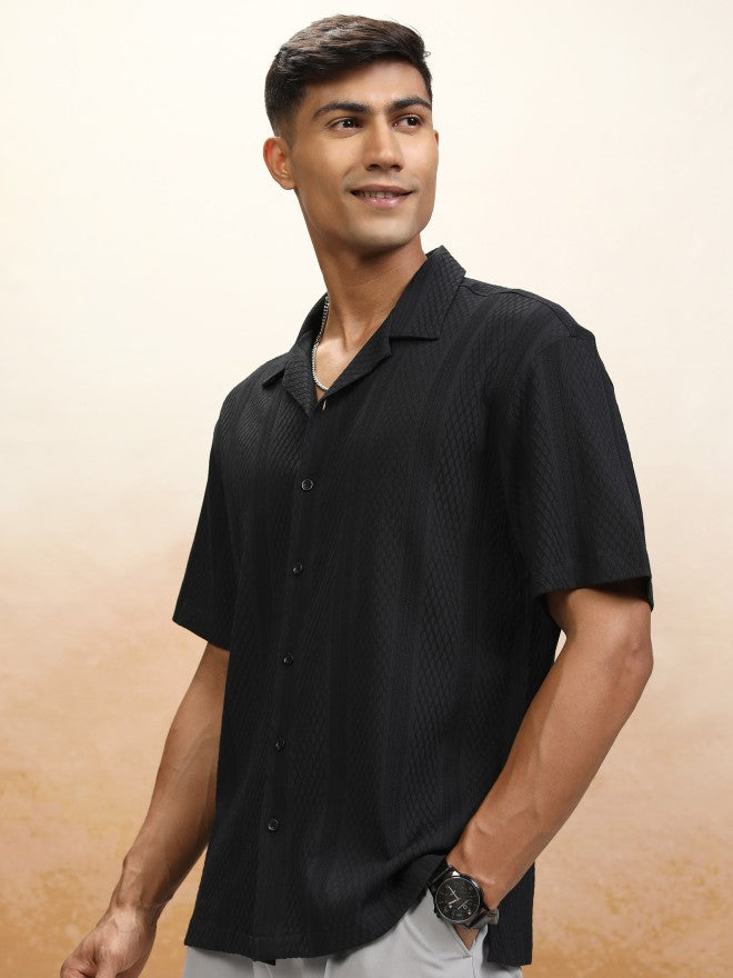 Locomotive Men Black Textured Relaxed Fit Casual Shirt - Black - Image 4