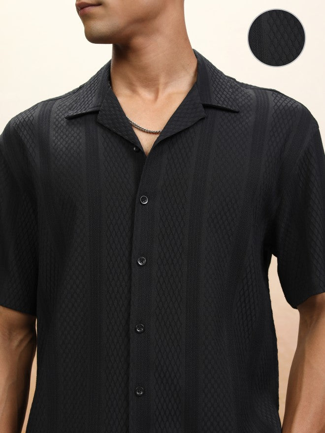 Locomotive Men Black Textured Relaxed Fit Casual Shirt - Black - Image 5