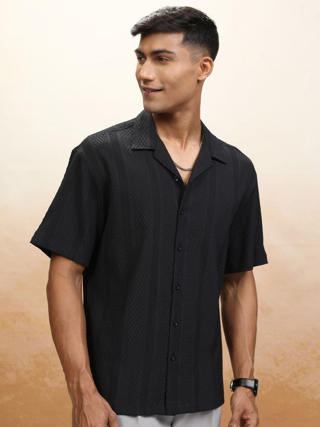 Locomotive Men Black Textured Relaxed Fit Casual Shirt - Black - Image 6