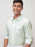 Locomotive Men Green Striped Regular Fit Casual Shirt - Green - Image 1