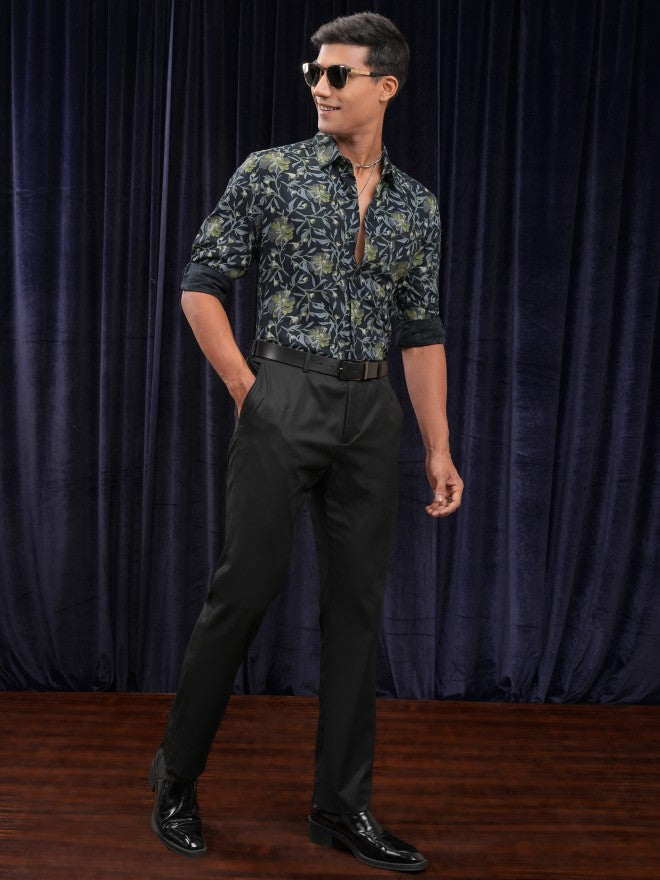 Locomotive Men Navy Blue Printed Slim Fit Casual Shirt - Navy Blue - Image 2