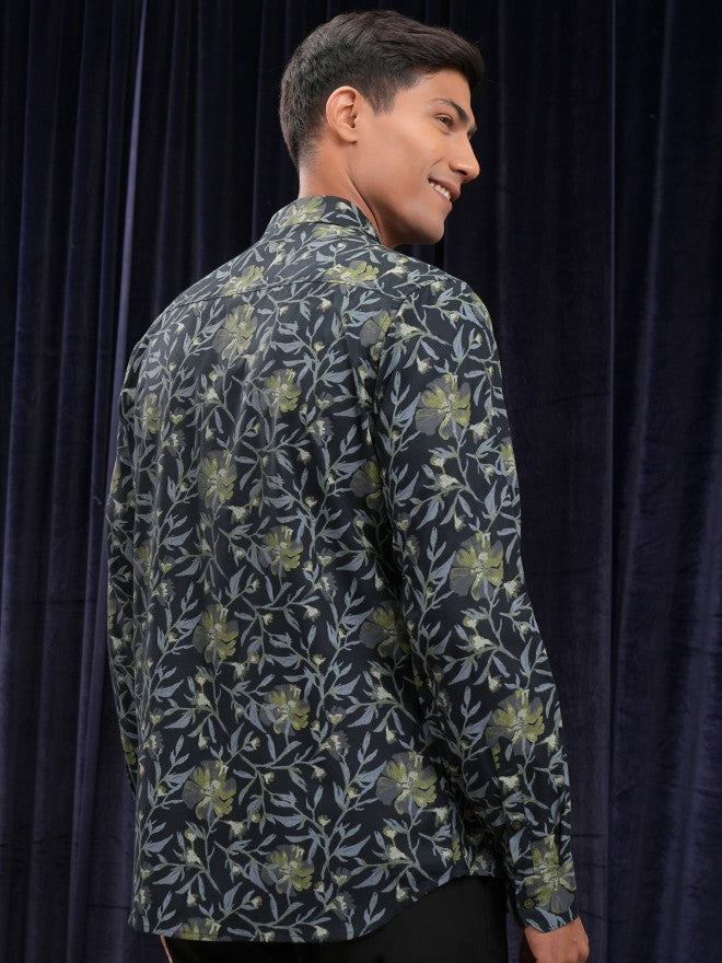Locomotive Men Navy Blue Printed Slim Fit Casual Shirt - Navy Blue - Image 3