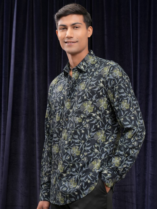 Locomotive Men Navy Blue Printed Slim Fit Casual Shirt - Navy Blue - Image 4