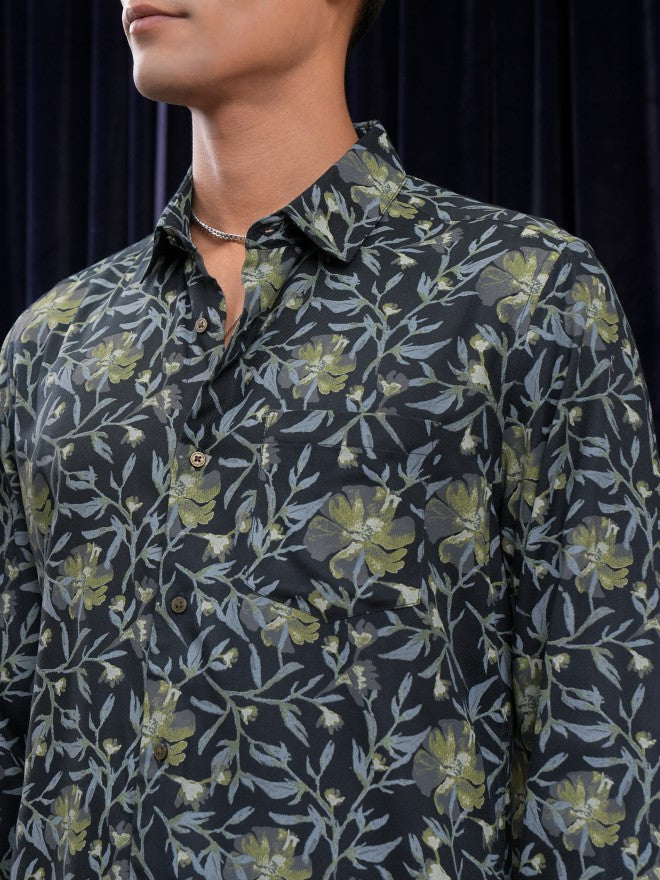 Locomotive Men Navy Blue Printed Slim Fit Casual Shirt - Navy Blue - Image 5
