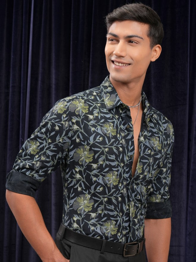 Locomotive Men Navy Blue Printed Slim Fit Casual Shirt - Navy Blue - Image 6