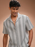 Locomotive Men Grey Striped Relaxed Fit Casual Shirt - Grey - Image 1