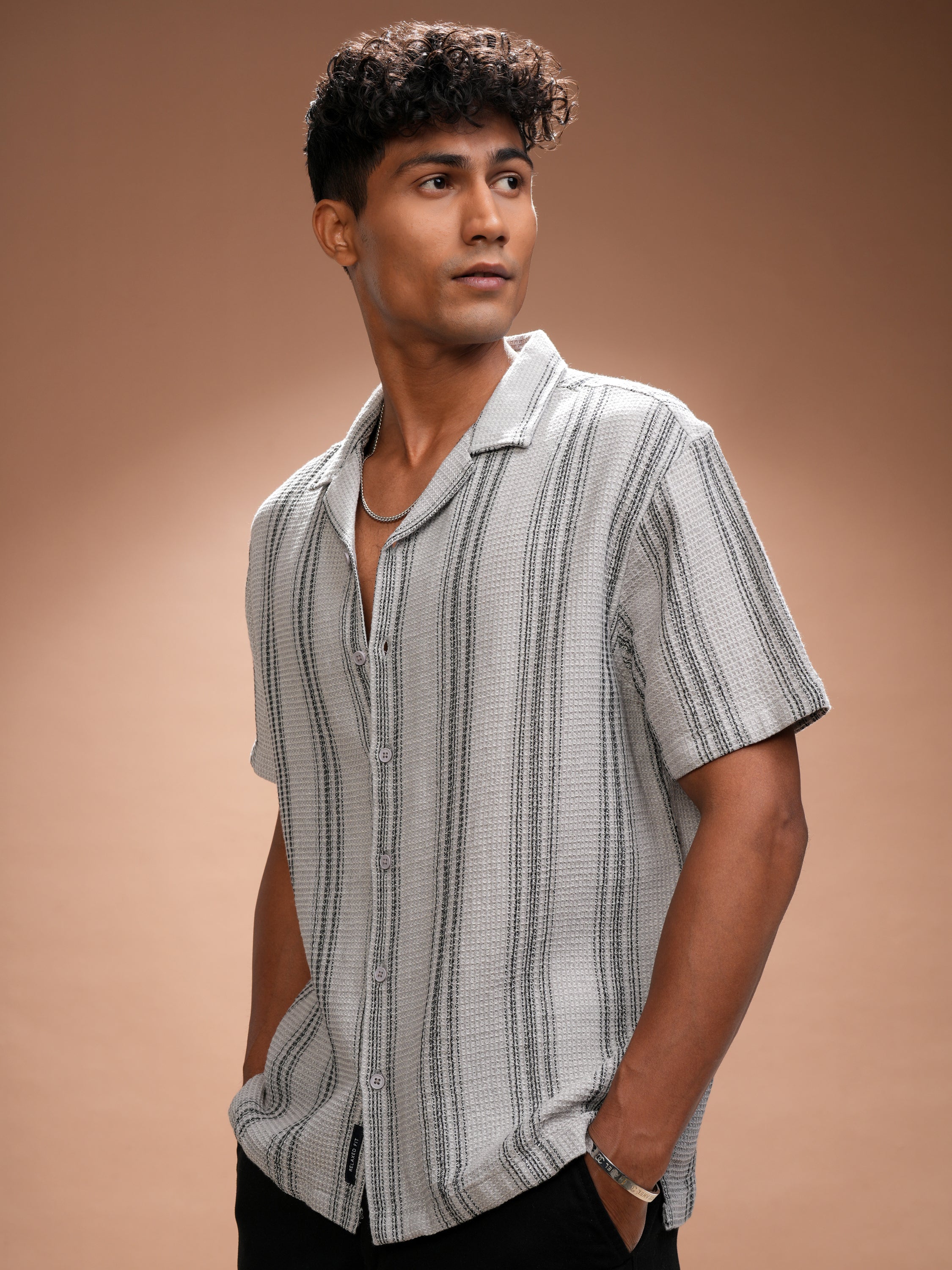 Locomotive Men Grey Striped Relaxed Fit Casual Shirt - Grey - Image 4