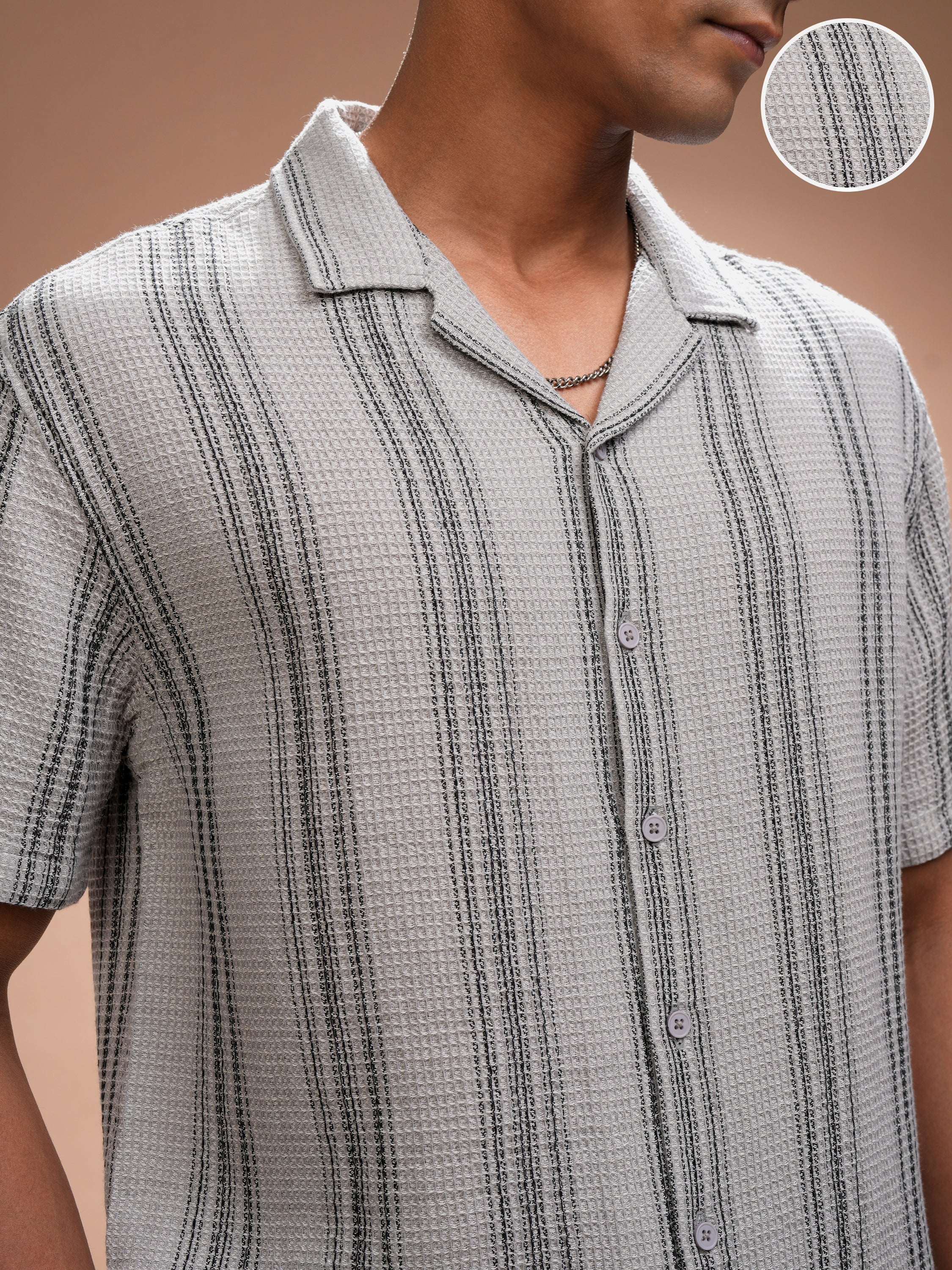 Locomotive Men Grey Striped Relaxed Fit Casual Shirt - Grey - Image 5
