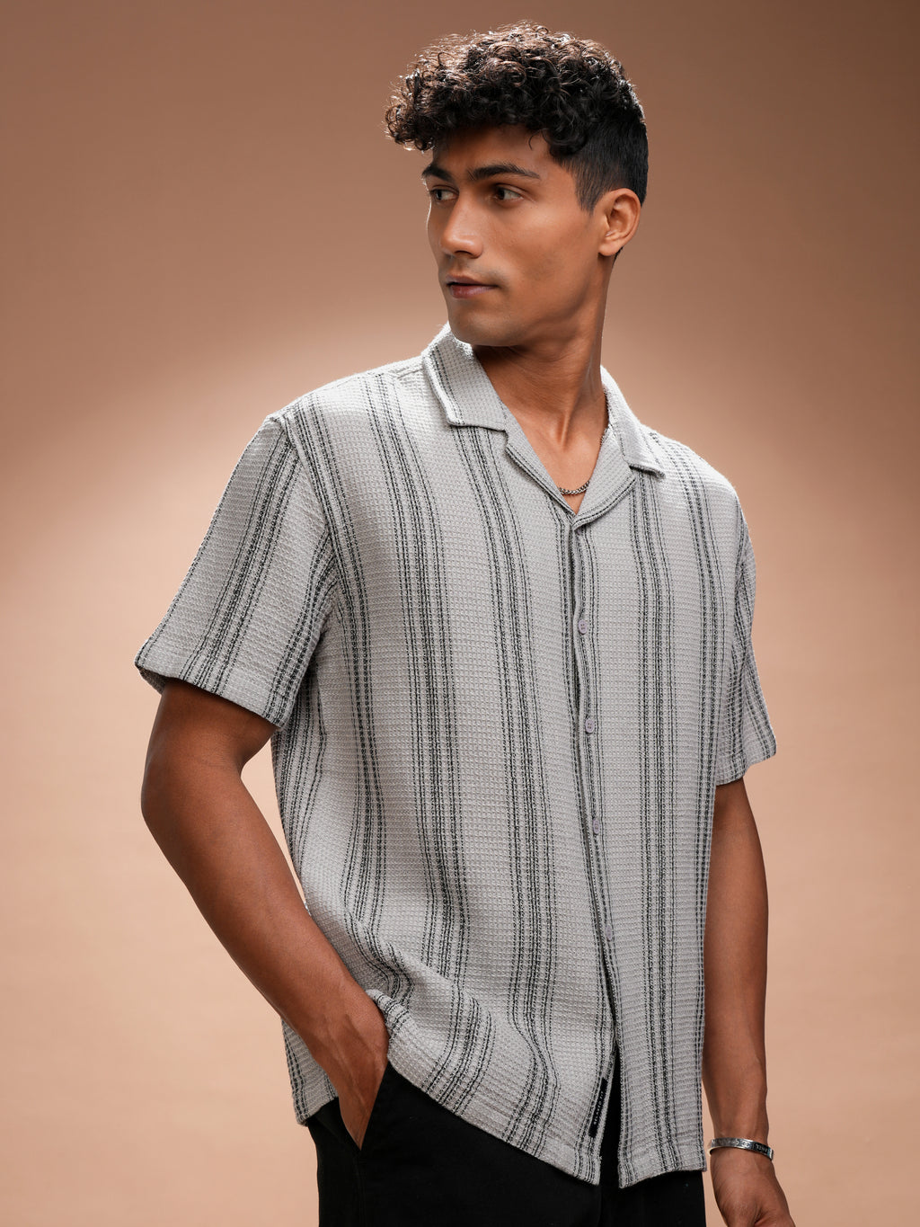 Locomotive Men Grey Striped Relaxed Fit Casual Shirt - Grey - Image 6