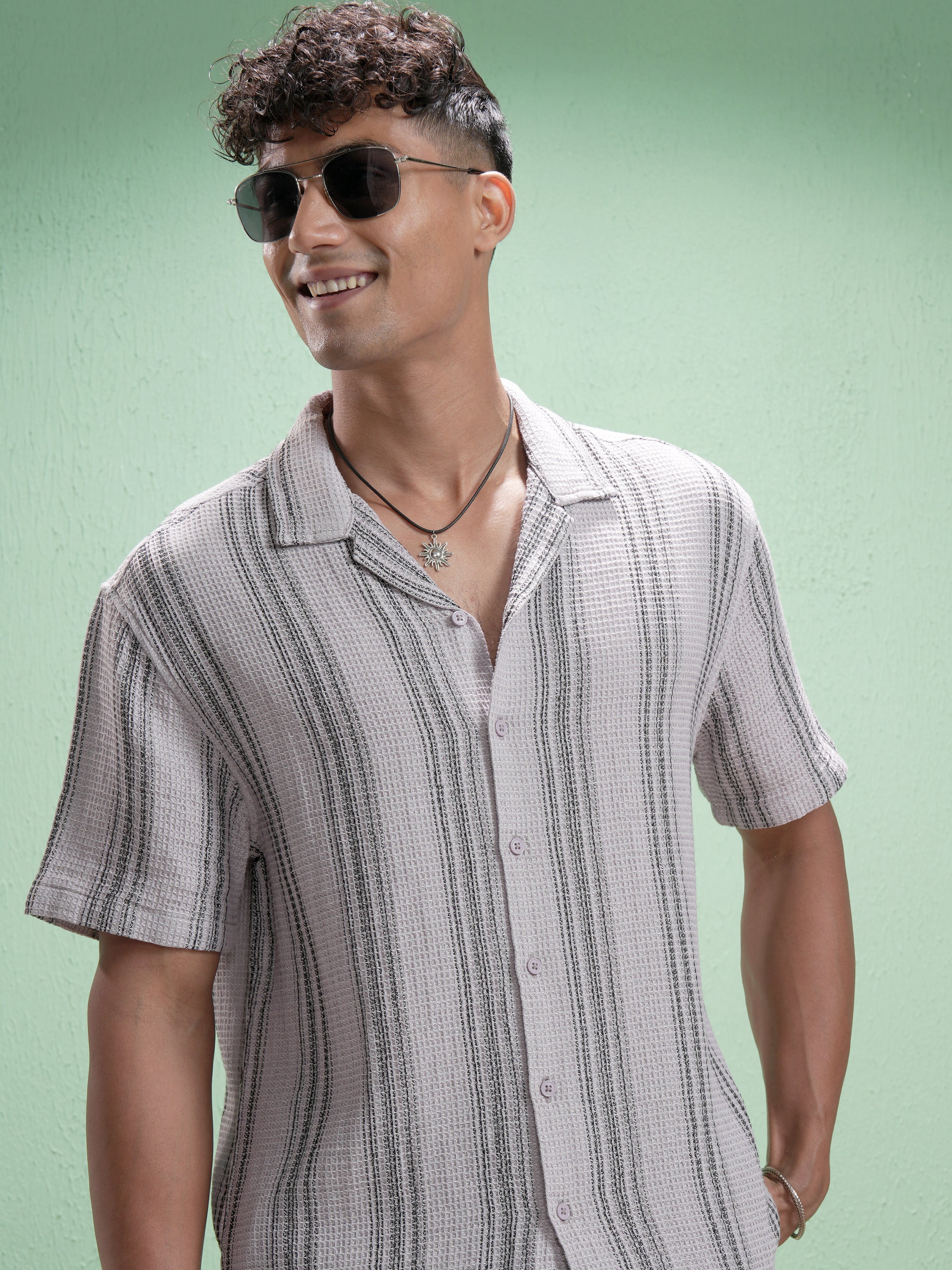 Locomotive Men Mauve Striped Relaxed Fit Casual Shirt - Mauve - Image 1