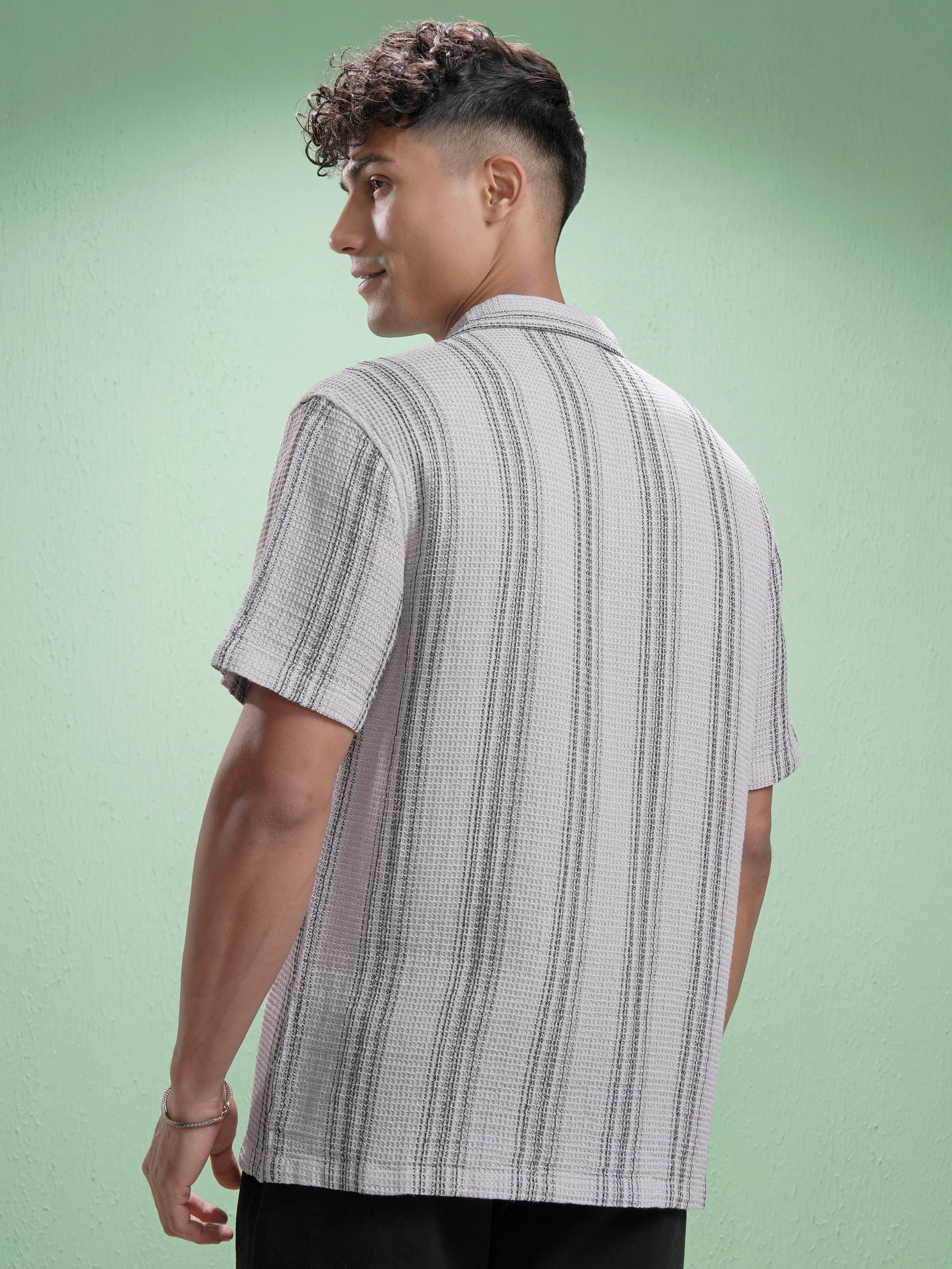 Locomotive Men Mauve Striped Relaxed Fit Casual Shirt - Mauve - Image 3
