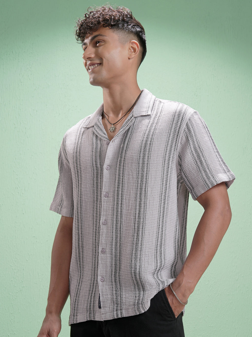Locomotive Men Mauve Striped Relaxed Fit Casual Shirt - Mauve - Image 4