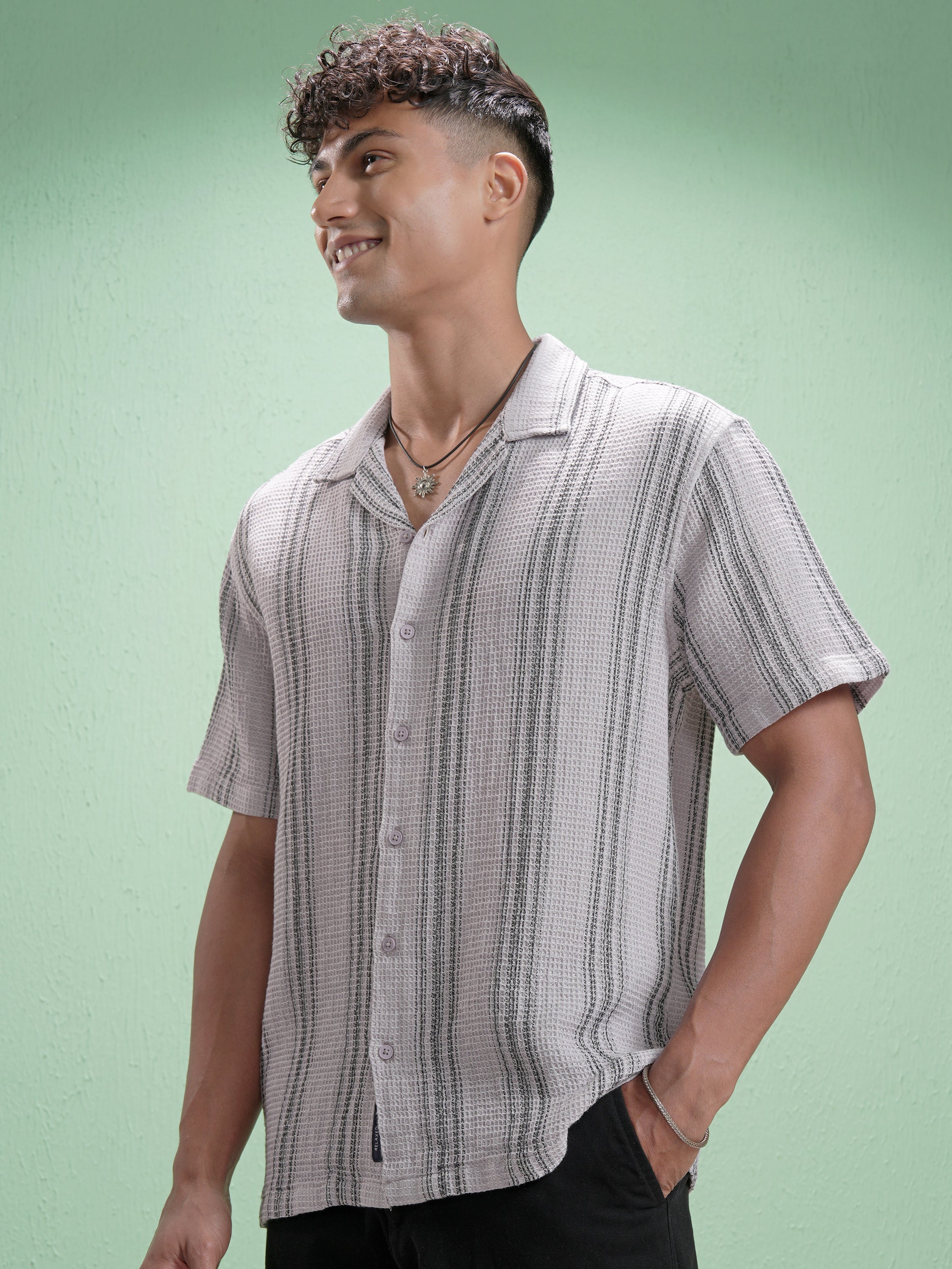 Locomotive Men Mauve Striped Relaxed Fit Casual Shirt - Mauve - Image 4