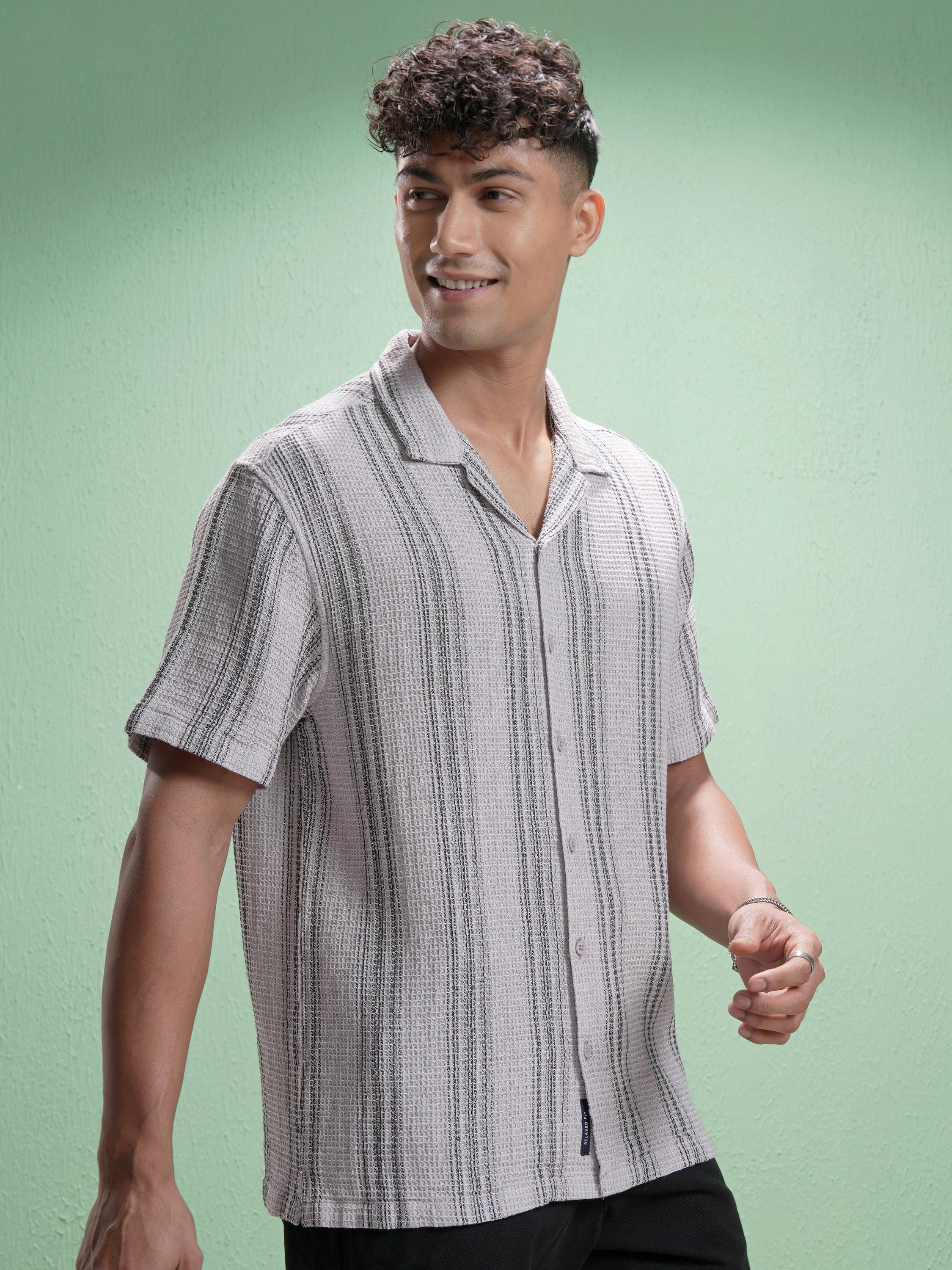 Locomotive Men Mauve Striped Relaxed Fit Casual Shirt - Mauve - Image 6