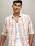 Locomotive Men Cream Checked Regular Fit Casual Shirt - Cream - Image 1