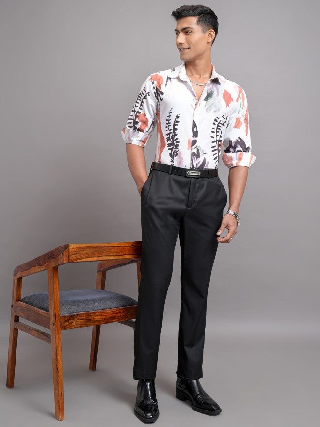 Locomotive Men White Printed Slim Fit Casual Shirt - Cream - Image 2