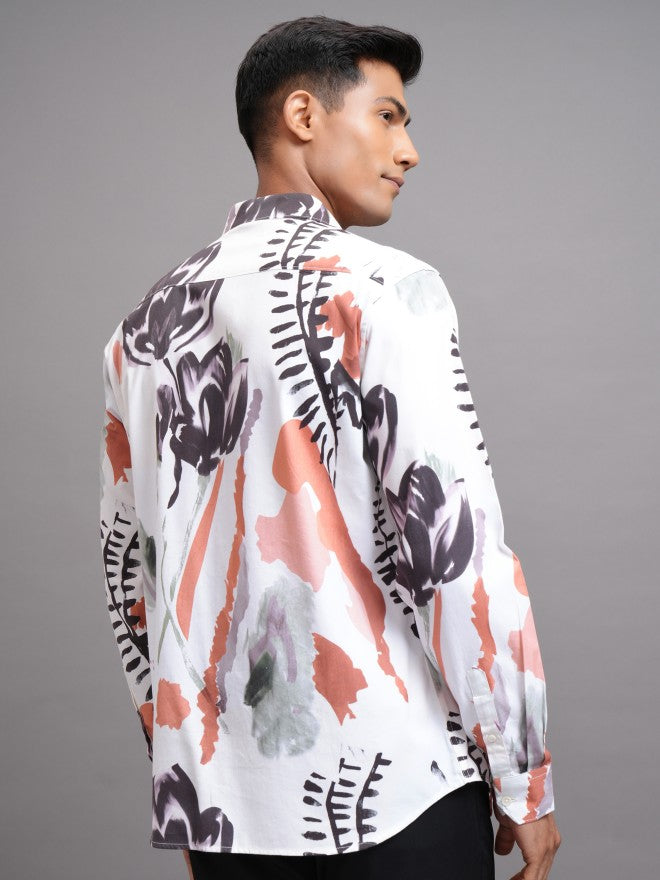 Locomotive Men White Printed Slim Fit Casual Shirt - Cream - Image 3
