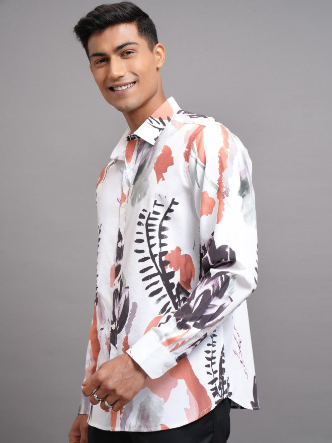 Locomotive Men White Printed Slim Fit Casual Shirt - Cream - Image 4