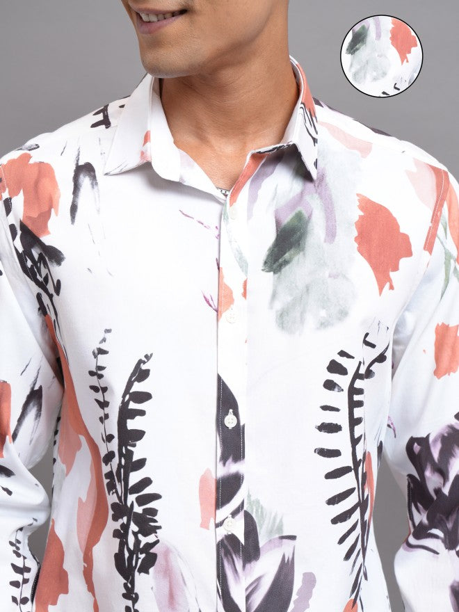Locomotive Men White Printed Slim Fit Casual Shirt - Cream - Image 5