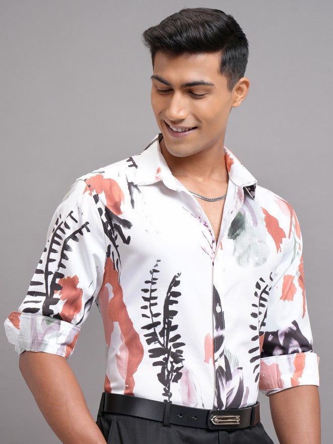 Locomotive Men White Printed Slim Fit Casual Shirt - Cream - Image 6