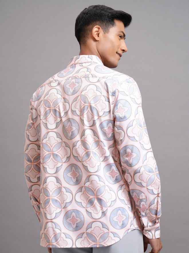 Locomotive Men Pink Printed Slim Fit Casual Shirt - Pink - Image 3