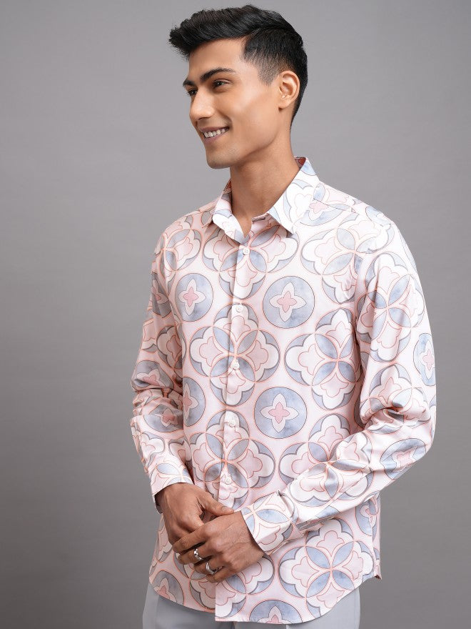 Locomotive Men Pink Printed Slim Fit Casual Shirt - Pink - Image 4