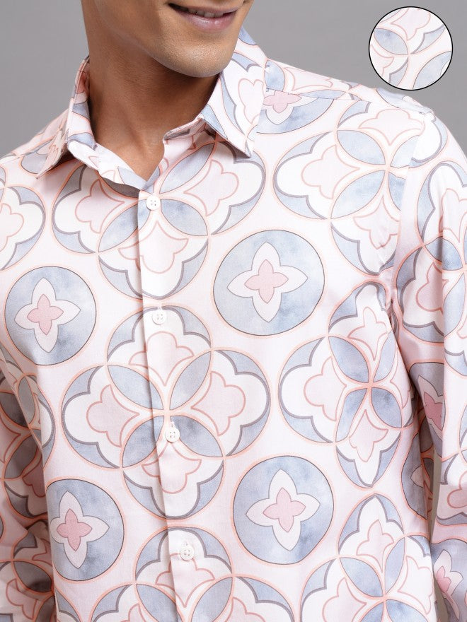 Locomotive Men Pink Printed Slim Fit Casual Shirt - Pink - Image 5