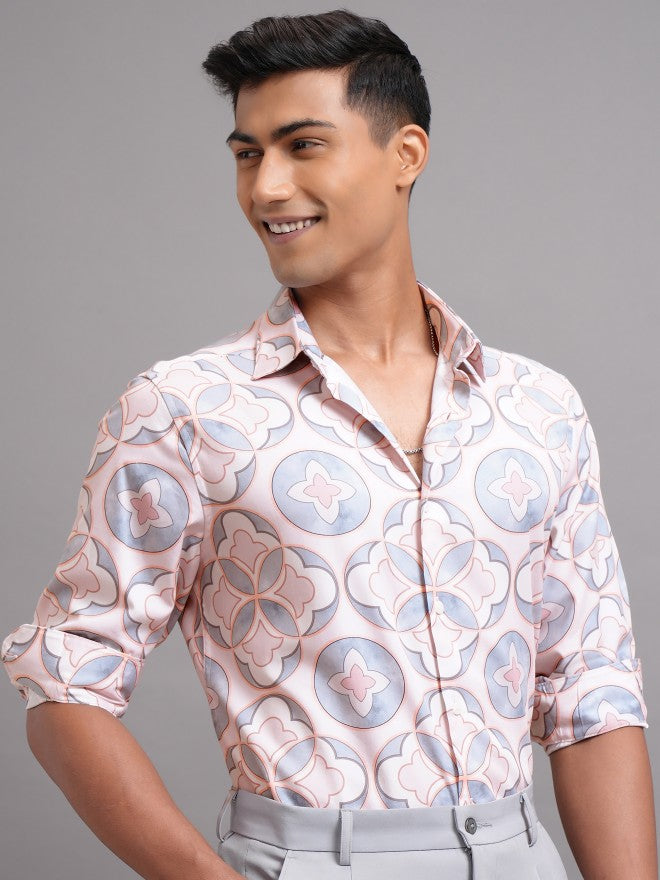 Locomotive Men Pink Printed Slim Fit Casual Shirt - Pink - Image 6