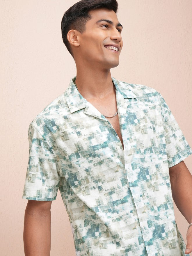 Locomotive Men Green Printed Relaxed Fit Casual Shirt - Green - Image 1