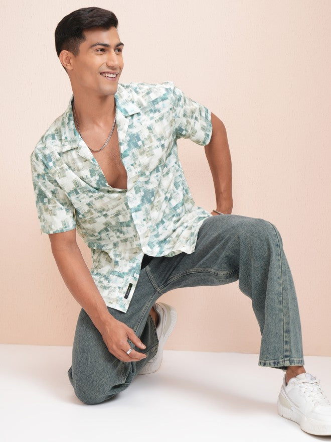 Locomotive Men Green Printed Relaxed Fit Casual Shirt - Green - Image 2
