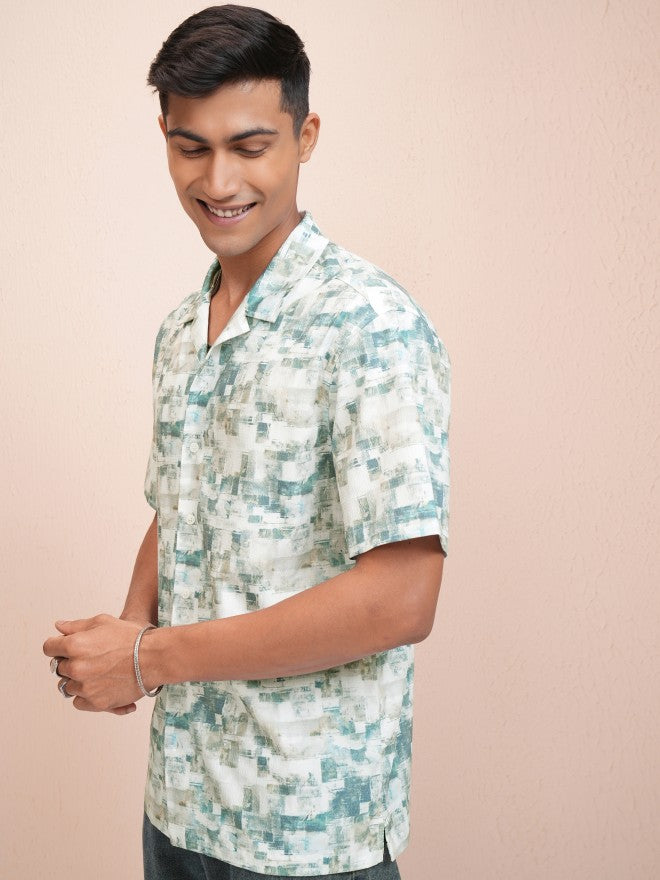 Locomotive Men Green Printed Relaxed Fit Casual Shirt - Green - Image 4