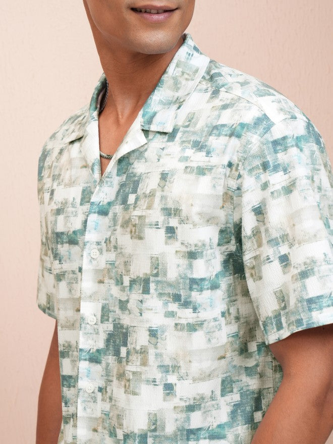 Locomotive Men Green Printed Relaxed Fit Casual Shirt - Green - Image 5