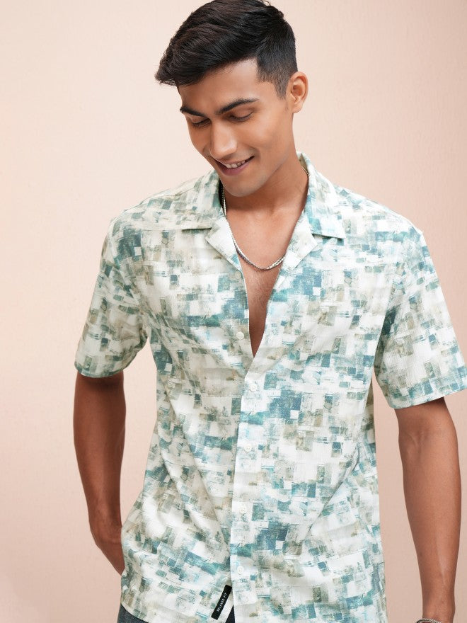 Locomotive Men Green Printed Relaxed Fit Casual Shirt - Green - Image 6
