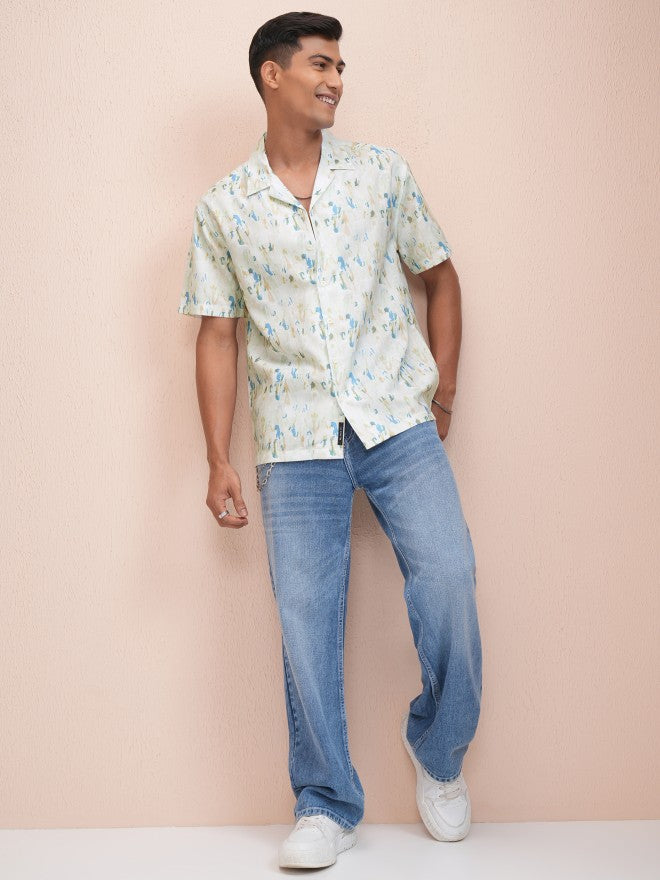 Locomotive Men Green Printed Relaxed Fit Casual Shirt - Green - Image 2