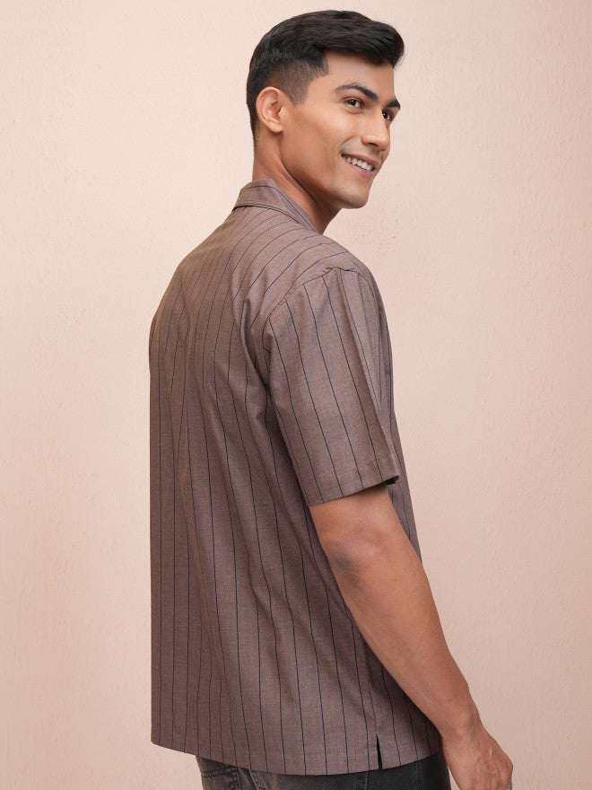 Locomotive Men Brown Striped Relaxed Fit Casual Shirt - Brown - Image 3