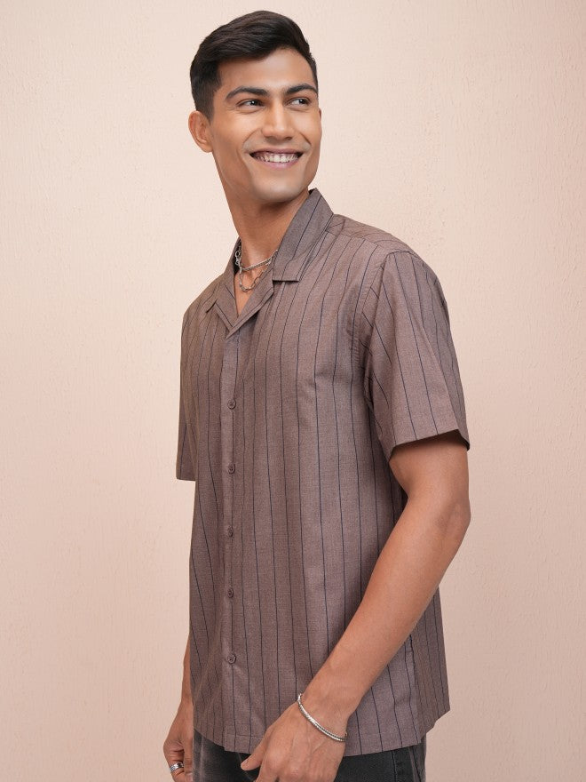 Locomotive Men Brown Striped Relaxed Fit Casual Shirt - Brown - Image 4