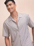 Locomotive Men Grey Striped Relaxed Fit Casual Shirt - Grey - Image 1