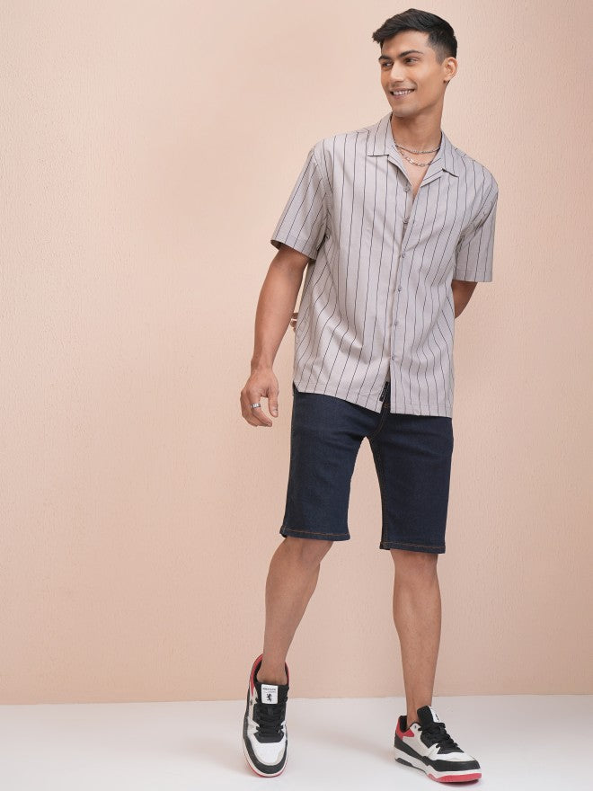 Locomotive Men Grey Striped Relaxed Fit Casual Shirt - Grey - Image 2