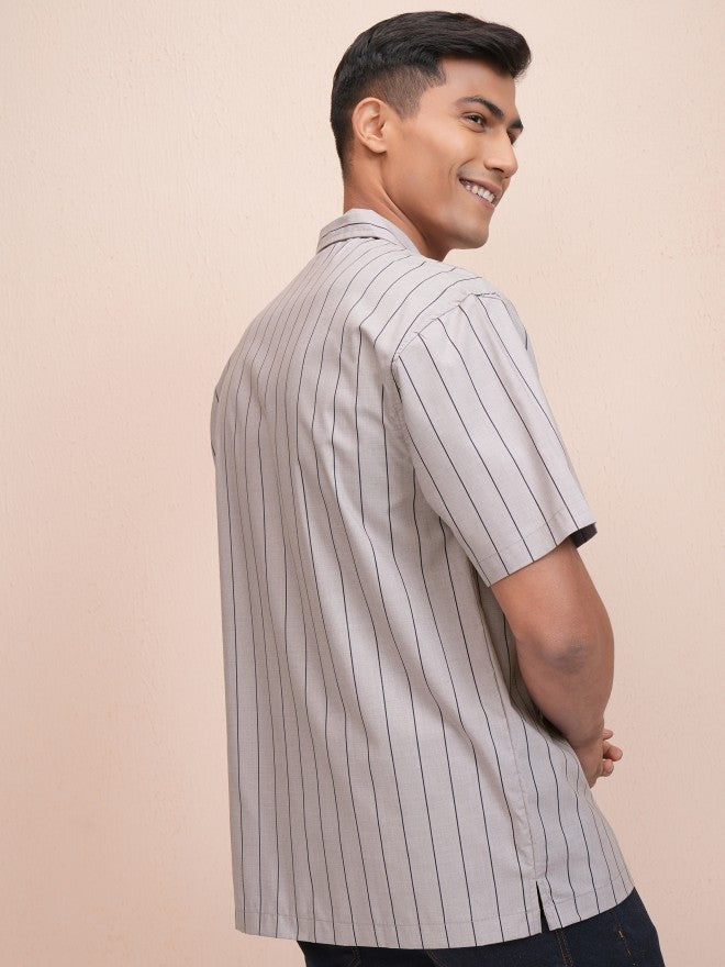 Locomotive Men Grey Striped Relaxed Fit Casual Shirt - Grey - Image 3