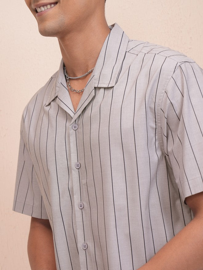 Locomotive Men Grey Striped Relaxed Fit Casual Shirt - Grey - Image 5