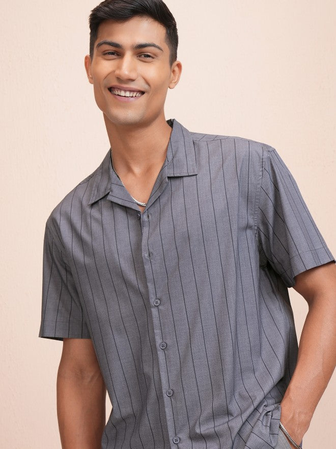 Locomotive Men Blue Striped Relaxed Fit Casual Shirt - Blue - Image 1