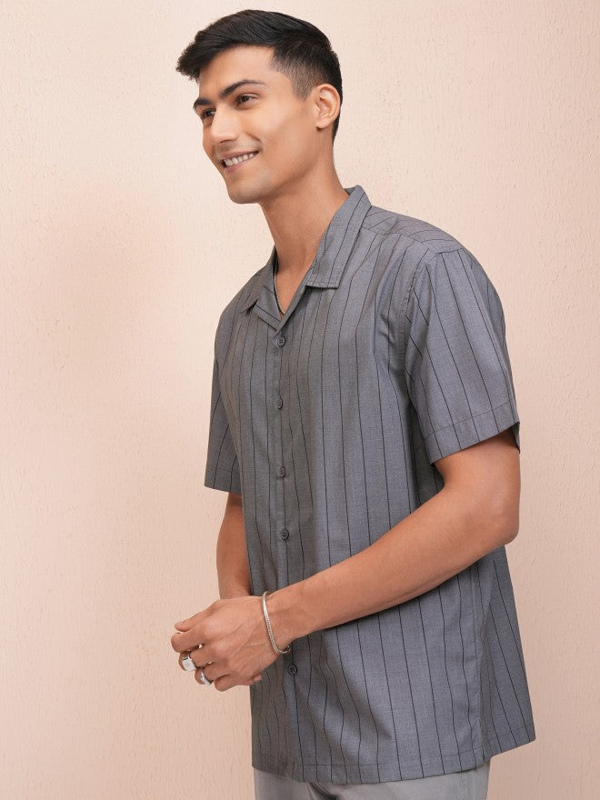 Locomotive Men Blue Striped Relaxed Fit Casual Shirt - Blue - Image 4